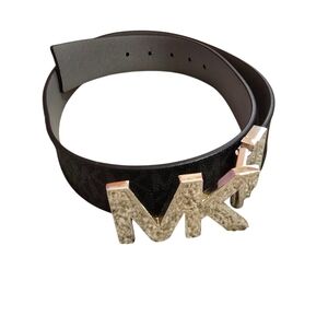 Michael Kors Black Grey Belt with Silver Logo Buckle Small